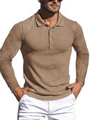Camisa polo de manga longa com tira vertical alta elástica masculina nova camisa polo de fundo de malha fina