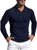 Camisa polo de manga longa com tira vertical alta elástica masculina nova camisa polo de fundo de malha fina