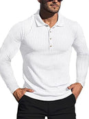 Camisa polo de manga longa com tira vertical alta elástica masculina nova camisa polo de fundo de malha fina
