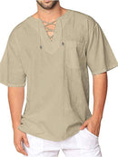 Nova camisa masculina de manga curta algodão linho gravata colarinho casual camisa masculina