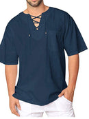 Nova camisa masculina de manga curta algodão linho gravata colarinho casual camisa masculina