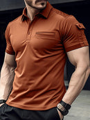 Nova camisa polo masculina de bolso, camisa polo esportiva muscular