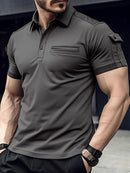 Nova camisa polo masculina de bolso, camisa polo esportiva muscular