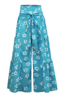 Calça feminina casual solta com estampa digital, calça de praia larga com alça