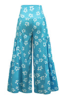 Calça feminina casual solta com estampa digital, calça de praia larga com alça