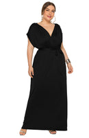 Vestido feminino plus size profundo em V sólido