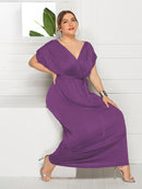 Vestido feminino plus size profundo em V sólido
