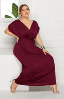 Vestido feminino plus size profundo em V sólido