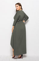 Vestido feminino plus size sólido V profundo