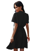 Vestido feminino solto com babados gola alta