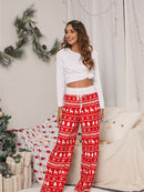 Calça feminina com estampa de Natal solta e amarrada