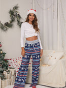 Calça feminina com estampa de Natal solta e amarrada