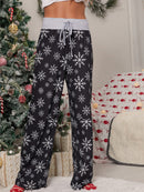 Calça feminina com estampa de Natal solta e amarrada