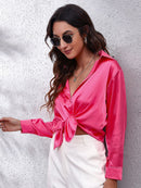 Camisa Seding feminina cetim seda como camisa de manga comprida