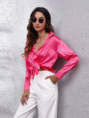 Camisa Seding feminina cetim seda como camisa de manga comprida