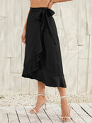 Saia longa com gravata de uma peça, capa irregular, saia de cor sólida