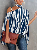 Halter Neck Dolman Manga Estampada Camisa Feminina Camisa Roupas Femininas