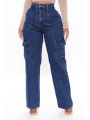 Jeans cargo descontraído feminino