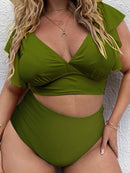 Conjunto de biquíni feminino plus size Falbala com decote em V