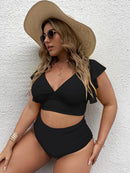 Conjunto de biquíni feminino plus size Falbala com decote em V
