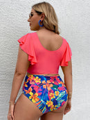 Conjunto de biquíni feminino plus size Falbala com decote em V