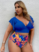 Conjunto de biquíni feminino plus size Falbala com decote em V