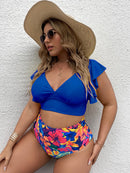 Conjunto de biquíni feminino plus size Falbala com decote em V