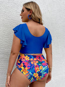 Conjunto de biquíni feminino plus size Falbala com decote em V