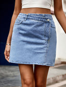 Nova moda saia jeans com design de cintura irregular