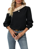 Nova camisa feminina color block com ombros cruzados
