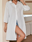 Novo cardigã branco feminino com fenda na lapela e camisa longa