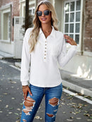 Nova blusa feminina de malha com gola polo de cor sólida