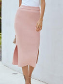 Saia lápis feminina fashion slim OL Commuter saia midi cor sólida saia midi dividida